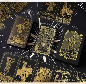 Tarot Cove Black Gold Tarot Cards with Guide Book Waterproof Wrinkle Resistant Foil Tarot Deck for Beginners Includes Chakras Planets Zodiac Signs Elements & Affirmations
