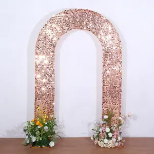 8ft Rose Gold Big Payette Sequin Open Arch Wedding Arch Cover, Double-Sided U-Shaped Fitted Wedding Backdrop Slipcover