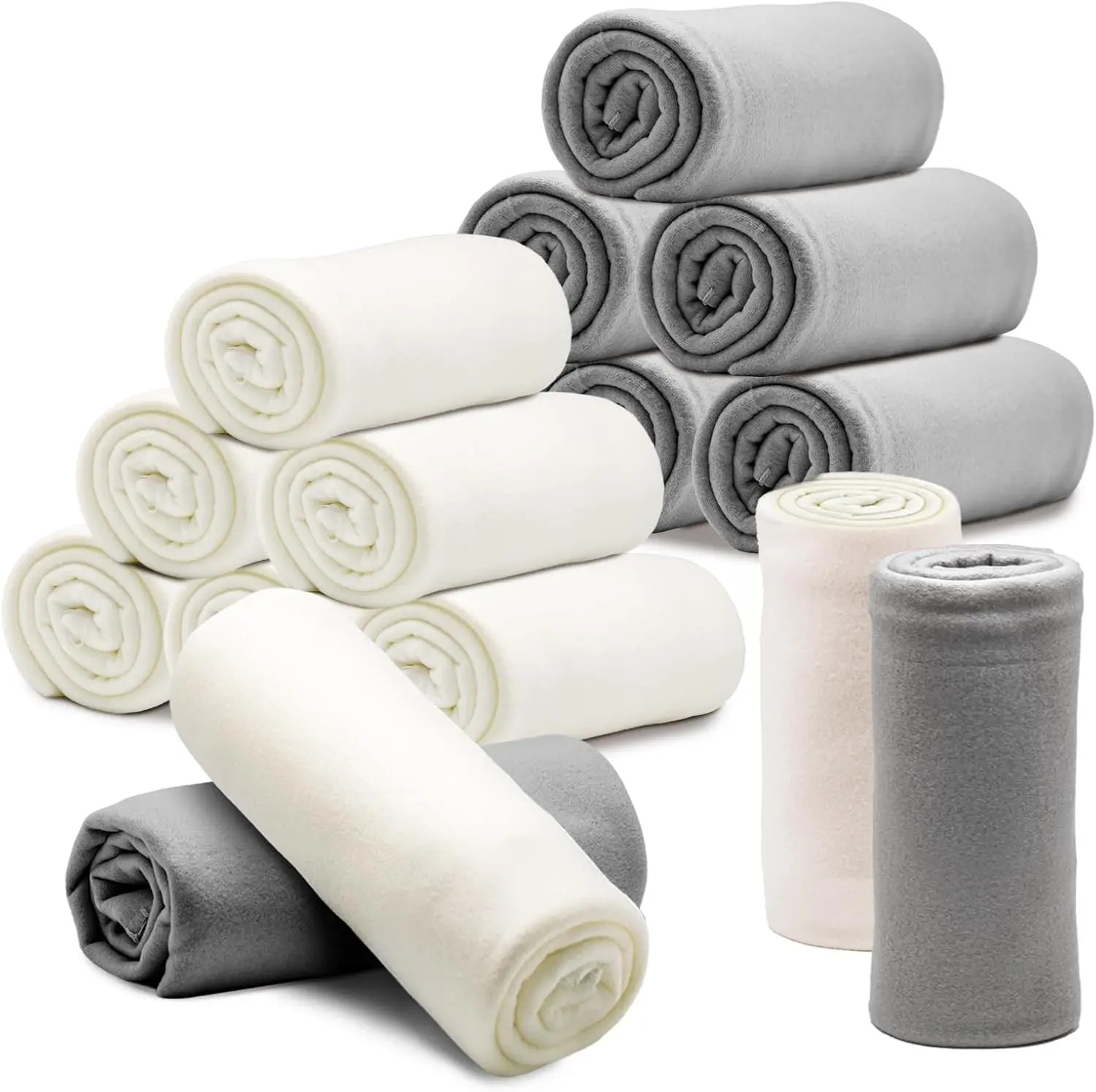 12PCS Fleece Throw Blankets Bulk 60 x 50 in Soft Blankets Fabric Warm Lightweight Wool Blanket Cozy Coverlet for Beds Sofas Home Wedding Season and Valentine's Day(Beige + Light Gray)