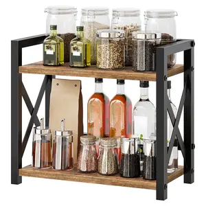 YATINEY 2-Tier Spice Rack, Counter Shelf Organizer, Countertop Storage Shelf, Industrial Kitchen Spice Rack Organizer, for Kitchen, Office, Rustic Brown #SpringSale #BigSpringSale