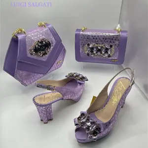 Luigi Salgati yellow High-Heeled Sandals with Rhinestone Bow & Matching Handbag Set for Women Pointers Shoe in Black