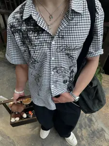 Y2K Gothic Cross Print Short Sleeve Shirt, Unisex Street Style Top, Loose-Fitting Graphic Tee, Perfect for Couples and Men Gifts