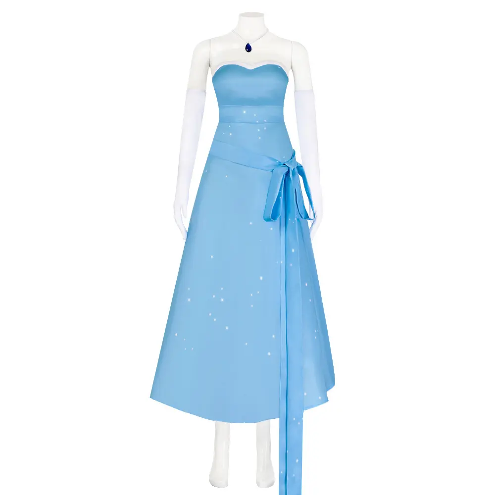 Princess Tiana Blue Star Gown Cosplay Costume Set with Gloves Necklace Belt for Comic Con