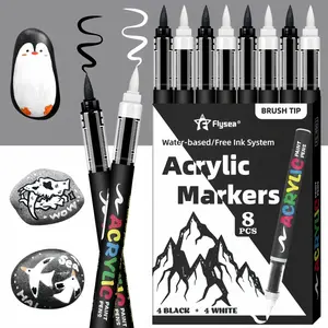 Acrylic Paint Pens, Automatic Ink Control System,Soft Brush Tip Markers,Black and White Paint Marker,for Canvas, Rock, Wood, Stone, Glass, Ceramic, Fabric Painting, DIY Crafts