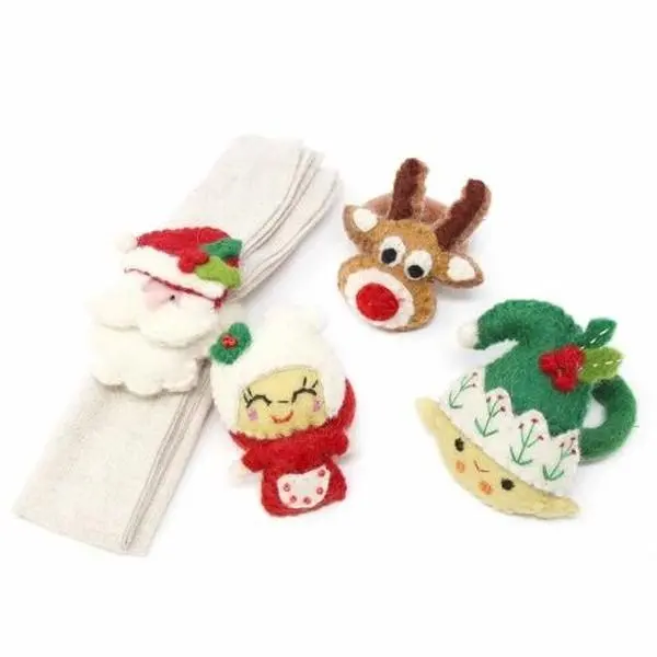 Global Groove GLG700XX-CHRS Hand Felted Christmas Napkin Rings, Set of 4