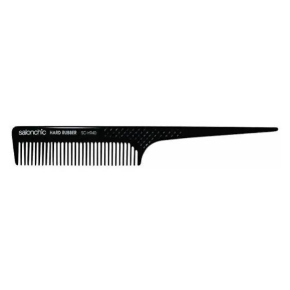 salonchic Rat Tail Comb, 8 Inch Hard Rubber Hair Styler, Bacteria-Eliminating with Medium/Coarse Teeth, Heat & Chemical Resistant for Unisex Use, Eliminates Bacteria, Heat Proof, 8 Inches, Germ-Free