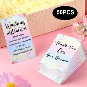 Thank You for Your Business Card, Vertical Cards, 50pcs/pack Washing Instructions Label Card, Care Instructions Insert for Small Business Packaging, Customer Directions Cards, Custom Message Card