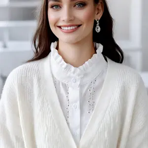 Women's White Minimalist Detachable Collar Cotton Blouse, Standing Collar Loose Fit, Soft Texture, Ideal for Office Commute and Daily Wear