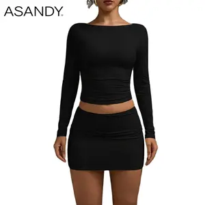 ASANDY Women's Ruched Low Waist Stretchy Bodycon Mini Black Skirt - Elegant Silhouette, Versatile Style, Ideal for Party & Date Night
