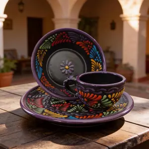 Handmade Black Talavera Dinnerware Set with 3 Piece