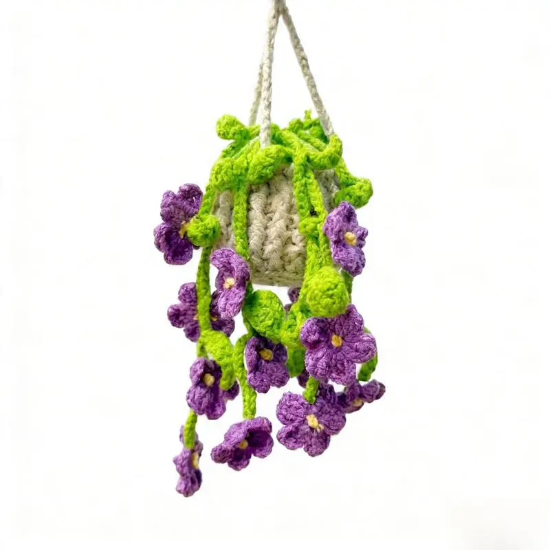 Handmade Purple Flower Car Hanging Cute Crochet Mirror Ornament Aesthetic Boho Auto Interior Decor Perfect Gift for Her New Driver Birthday, Car Hanging Decoration, Car Interior Accessory