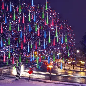Meteor Shower Lights UL Certified 192LEDs 8 Tubes Falling Rain Drop Christmas Icicle Cascading Lights for Xmas Tree Halloween Decorations Wedding Party Holiday Garden Decor, Multicolor