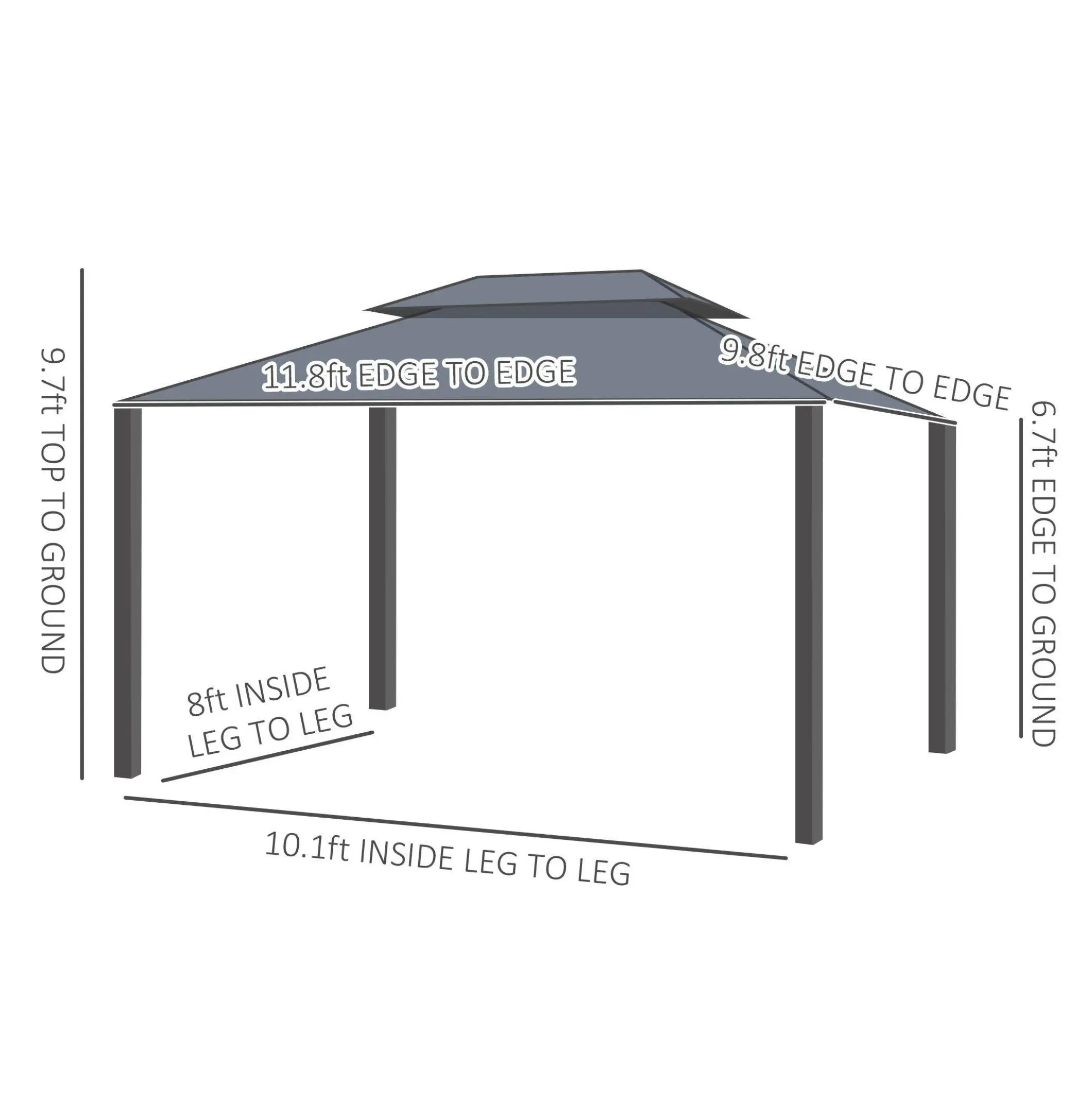 10x12 Gazebo Canopy Polycarbonate Roof Aluminum Frame Outdoor Pavilion with Netting Black