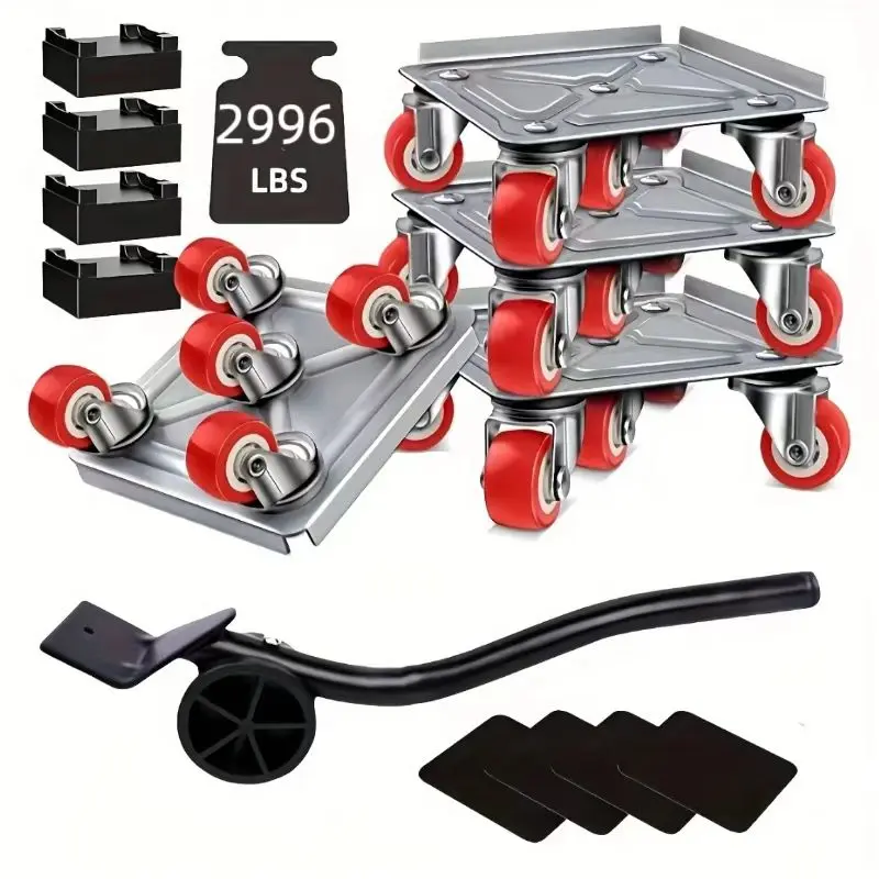 Upgraded large five-wheel furniture moving mover, heavy-duty furniture pusher with a maximum load capacity of 2000 pounds, 5 360° rotating wheels, carbon steel panel, furniture lifting slider, tool set, sofa, refrigerator
