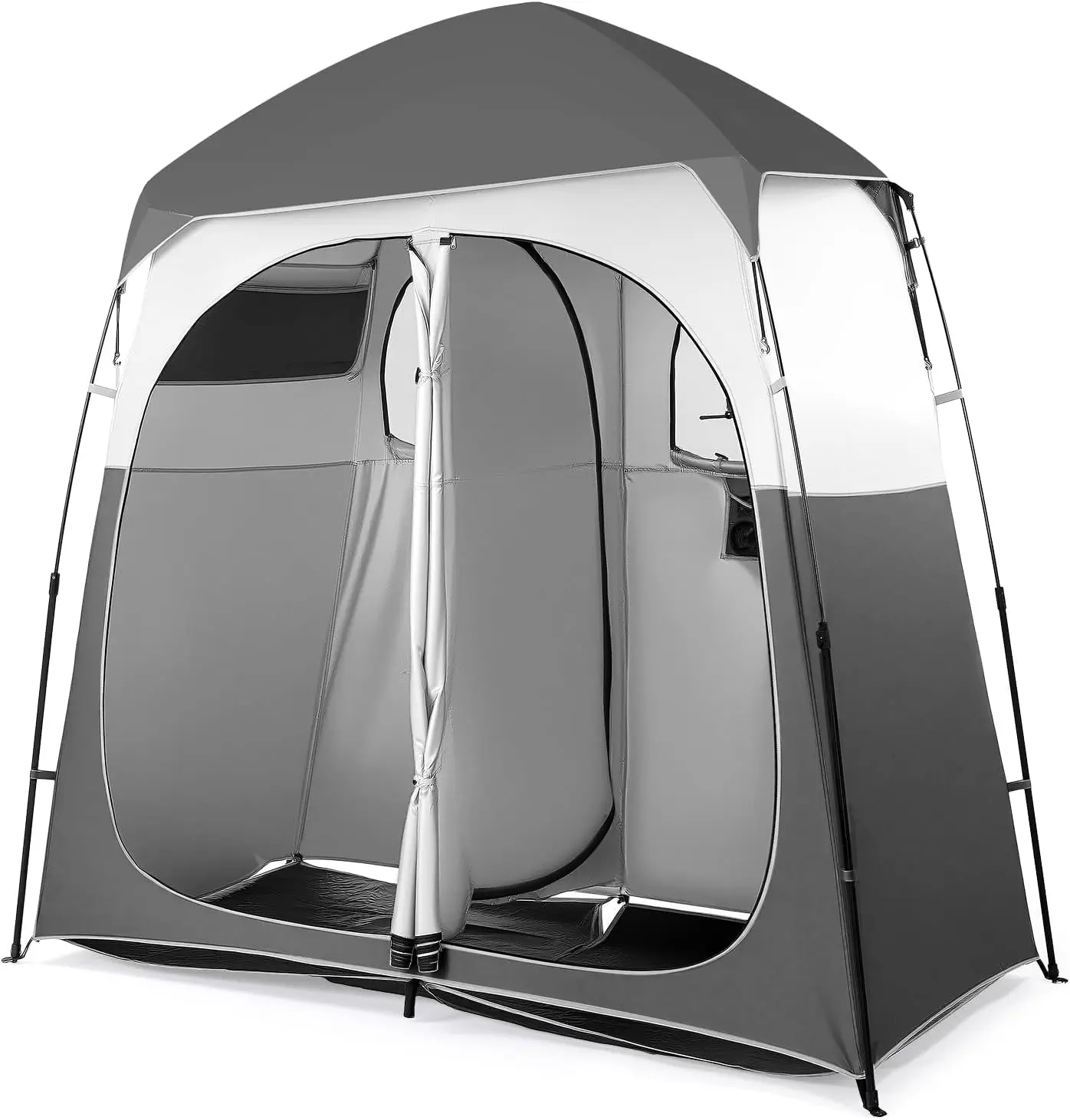 VINGLI 2-Room Shower Tent, 7.5 FT Instant Pop Up Shelter with Carrying Bag, Privacy Changing Room for Camping, Portable Toilet Use, Easy Set Up
