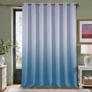 Gradient Blue Door Curtain for Doorway Privacy, Sliding Closet Door Curtains 71inch Wide Insulated Thermal Privacy Curtain Cover for Room Divider, Blackout Doorway Curtain Grommet