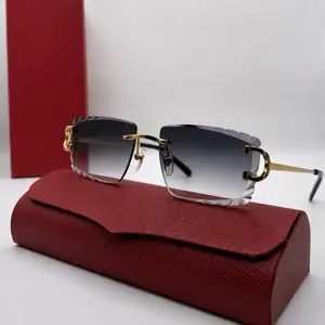 Big C Diamond-Cut Frameless Sunglasses with Black Lenses, Gold Frame, and Certification Papers