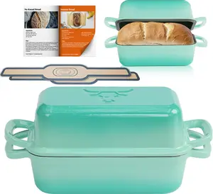 Fortune teller 2 in 1 Cast Iron Loaf Pan with 2 Silicone Bread Mats, Enamel Cast Iron Bread Pan with Lid – Sourdough Loaf Pan for Baking Bread, Heavy Duty Bread Pans for Homemade Bread