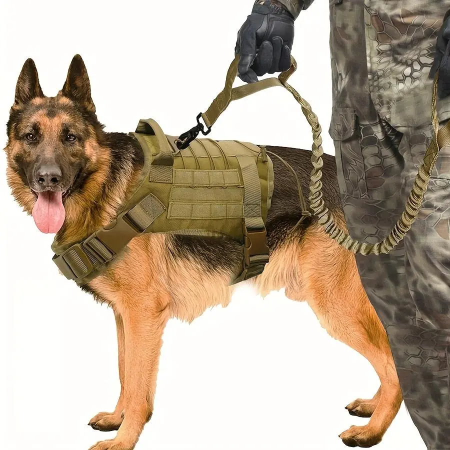2pcs Dog Harness And Leash Set, Outdoor Tactical Dog Harness Vest And Retractable Dog Leash, Nylon Tactical Training Dog Harness For Medium And Large Dogs