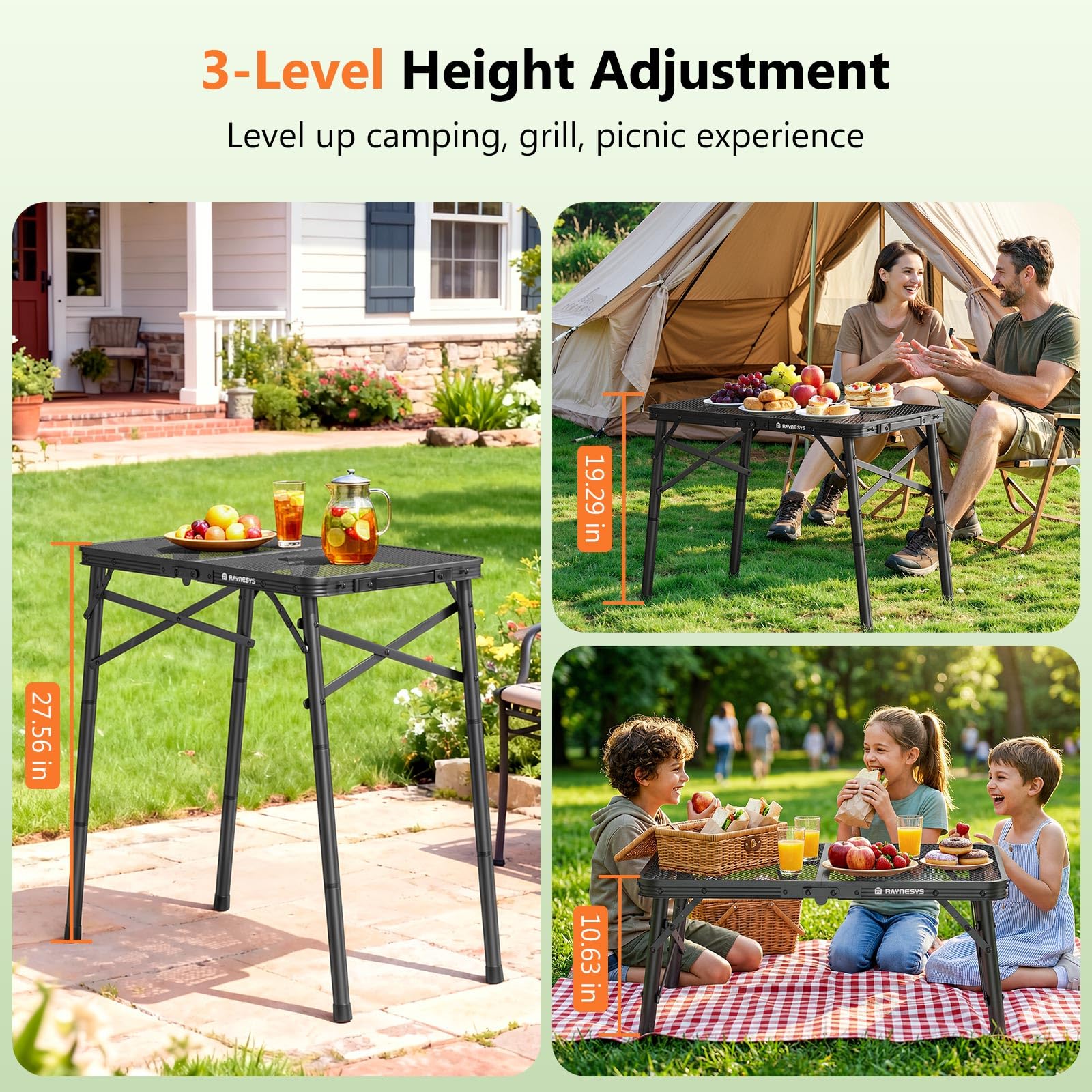 Summer Camping Must-Have | 3-Height Adjustable Folding Grill Table | Portable & Heat-Resistant Metal Table with Storage Bag