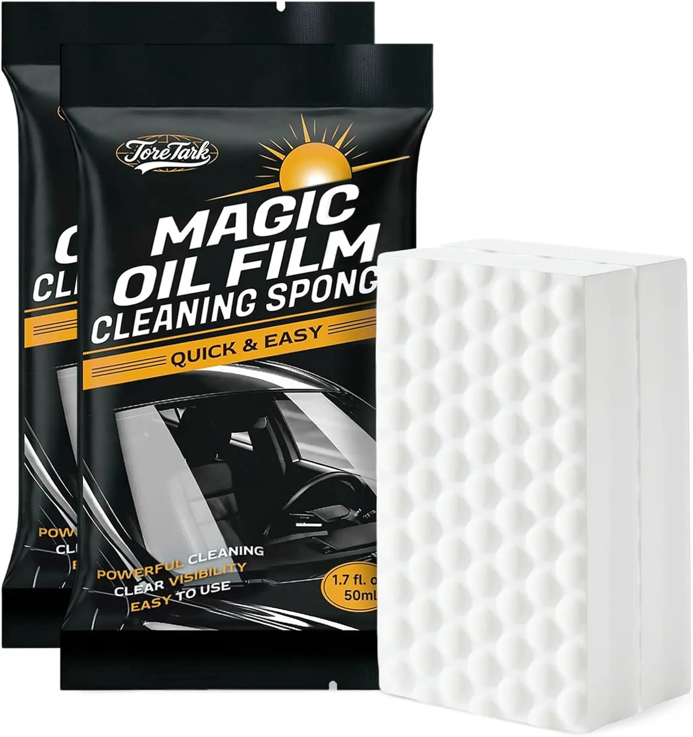 ToreTark Car Windshield Oil Film Remover Sponge, Dual Action Glass Cleaner Removes Stubborn Oil Film & Residue for Crystal Clear Driving Visibility
