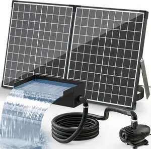POPOSOAP 55W Solar Fountain Pump with Pond Waterfall Box, 304 Stainless Steel Pond Waterfall Spillway, Pond Spillway with 9.8FT PU Corrugated Tubing for Garden Water Features-P5552