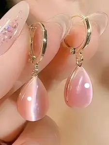 Fashion Cat Eye Stone Water Drop Earrings, Simple Elegant Daily Party Jewelry, Versatile Women's Earings
