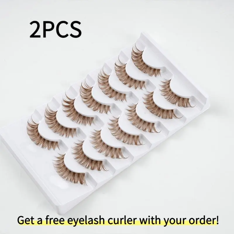 14-Pair Brown Imitation Mink False Eyelashes, Transparent Stem, Fluffy Curly, Comfortable Versatile Makeup for Anime Manga Cosplay, Natural Looks, Cat Eye Design
