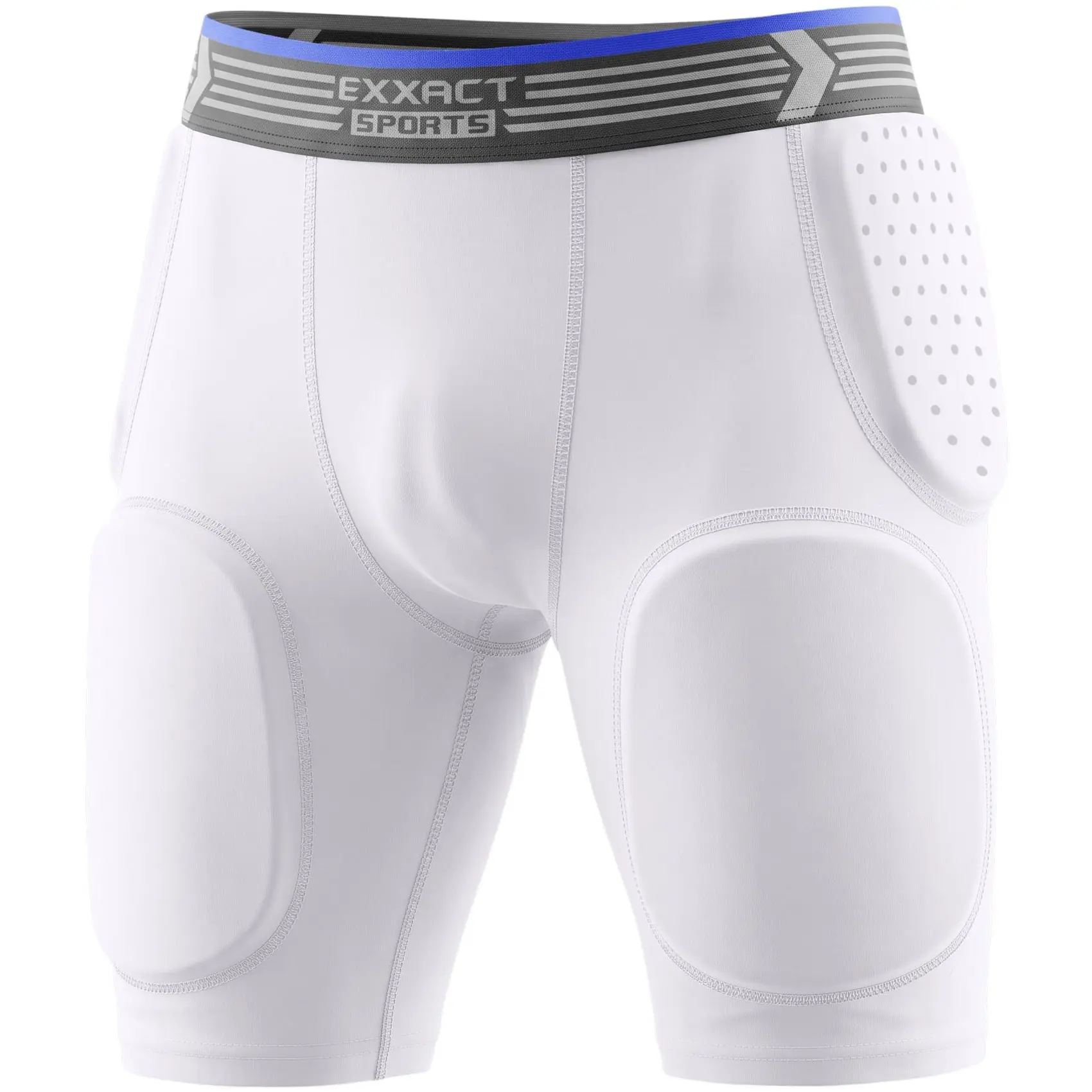 Exxact Sports Rebel 5-Pad Youth Football Girdle for Boys with Integrated Hip, Thighs, Tailbone Pads, Padded Compression Shorts, White