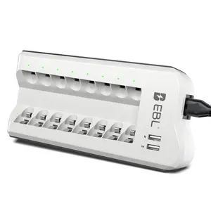 EBL 808U Battery Charger with AA AAA Ni-MH Rechargeable Batteries Fast Charging Pack 2 USB Ports for rechargeable batteries 1100mAh & 2800mAh Batteries Included
