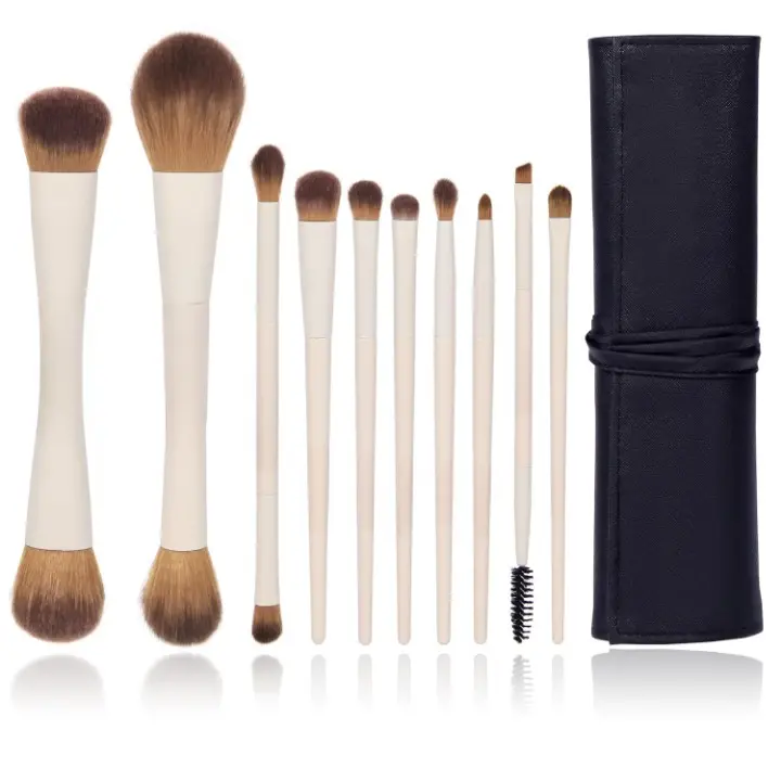 10-Piece Dual-Ended Makeup Brush Set for Effortless Application of Foundation, Blush, Contour, Bronzer, Concealer, and Eyeshadow Looks