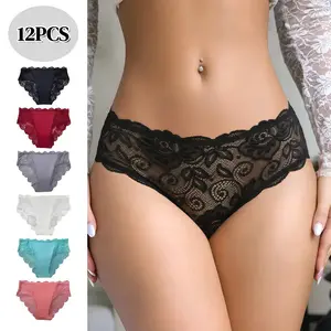 12 Pack Women's Low Waist Panty, Assorted Color Contrast Lace Panties Set, Breathable Lace Seamless Soft Comfortable Stretchy No Show Underwear for Daily Casual Lounge Wear. hot com, midyear sale 2026