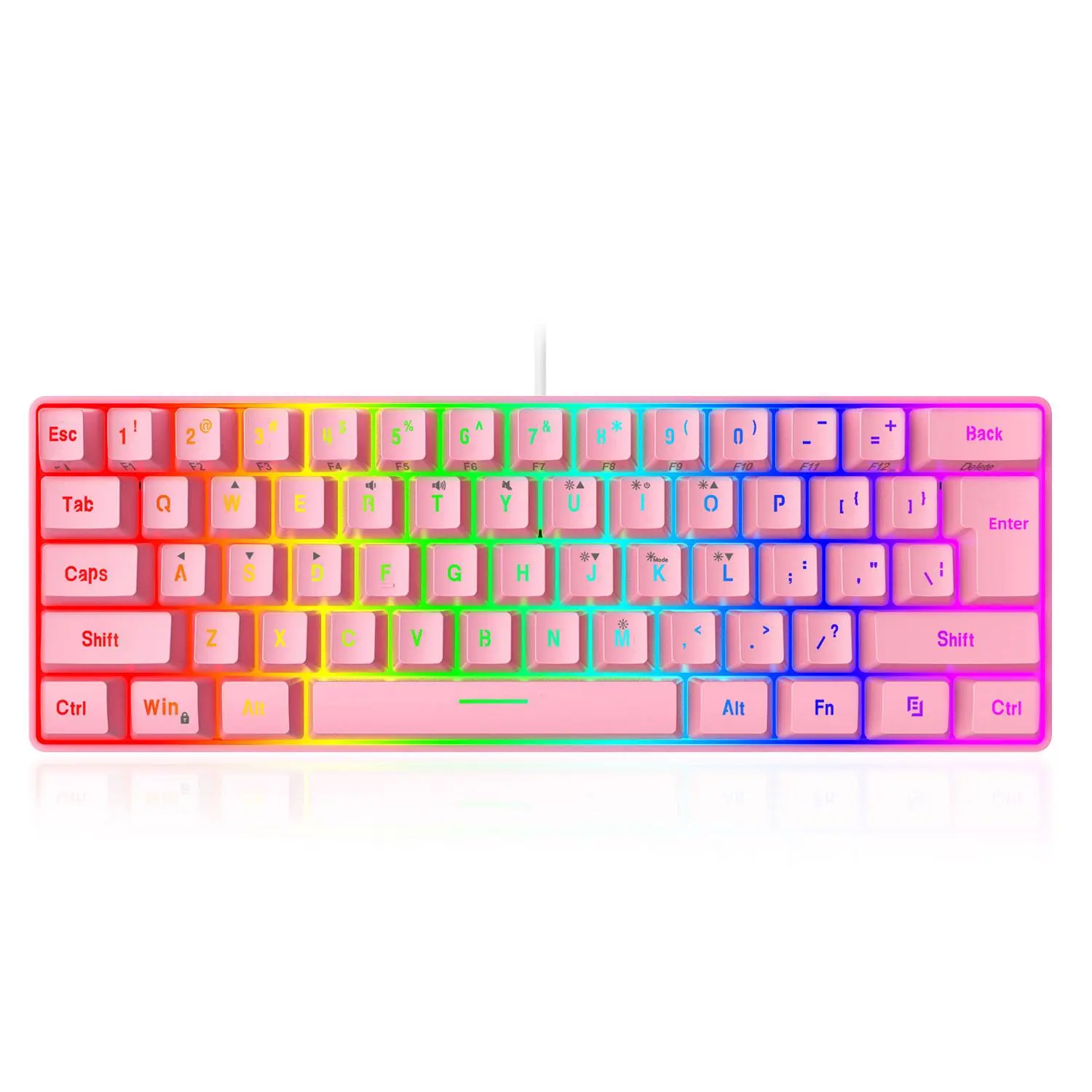 60% Ultra-Compact Wired Gaming Keyboard, 61 Keys RGB rainbow Backlit Waterproof Mini Keyboard, Portable Pink Keyboard for PC Mac Gamers, Typists & Business Travel collection