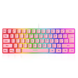 60% Ultra-Compact Wired Gaming Keyboard, 61 Keys RGB Backlit Waterproof Mini Keyboard, Portable Pink Keyboard for PC Mac Gamers, Typists & Business Travel