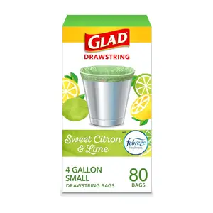 Trash Bags, OdorShield Small Drawstring Garbage Bags - Febreze Sweet Citron & Lime - 4 Gallon - 80 Count