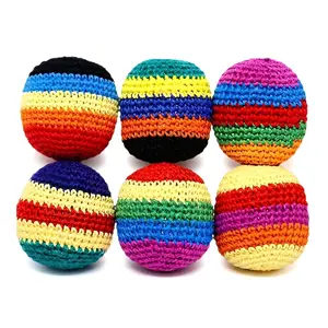 Retro 90s Hand Crochet Footbag, Colorful Striped Hacky Sack, Soft Portable Juggling Kick Toy, Screen-Free Fidget Game Toy for Teens Adults Outdoor Leisure