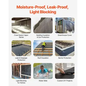 VEVOR 10 Mil Plastic Sheeting Heavy Duty 10'x 65', Thick Plastic Sheeting Roll, Plastic Drop Cloth Painters Tarp Covering for Crawl Space Vapor Barrier, Black and White Double-Sided, Multi-Purpose