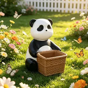 Adorable Panda Succulent Planter Organizer, Nordic Style Cute Cartoon Desktop Storage Bucket, Creative Resin Decorative Ornament