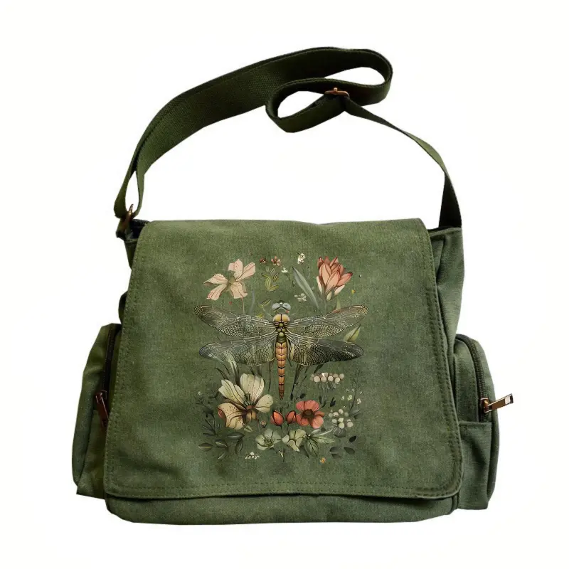 Women’s large-capacity shoulder bag with fashionable floral and dragonfly patterns, Bohemian-style design; a large-capacity shoulder bag, tote crossbody messenger bag, study bag—ideal for shopping, travel, and dining out, and an excellent choice for gifts