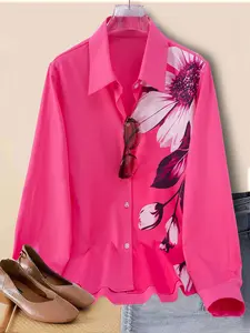 Women's Floral Button Front Shirt Blouse, Formal Long Sleeve Top for Business Casual Work, Stylish Daily Fashion Clothing