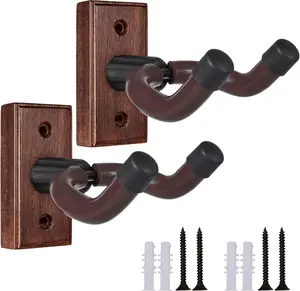 Guitar Wall Mount 2 Pack Wood Guitar Hanger for Safe Storage and Display Sturdy Wall Hanger for Acoustic Electric Guitar Bass Banjo Mandolin