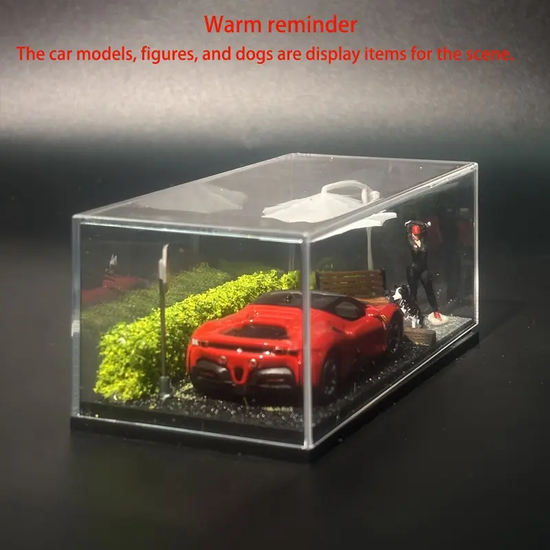 1/64 Scale Car Scene Model, Handmade Garden Parking Lot Display Box, Acrylic Dust-Proof Case, Perfect Gift for Car Enthusiasts