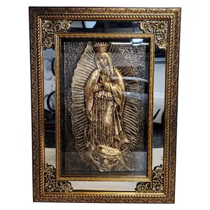Virgen De Guadalupe 20"widex27"tall F305-S Mediano Gold-Tone Mirrored Frame Full Body Our Lady Of Guadalupe Fino Marco Delgado Fancy Imagen Image Cuadro Mother Mary Virgen Maria