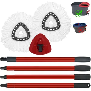 Mop Replacement for Vileda/O-Cedar EasyWring 1-Tank Spin Mop System, 2 Microfiber Mops Refills, 4-Section Iron Mop Handle 30-58Inch and 1 Mopping Heads Cover Set (No Bucket).Household cleaning supplies for Christmas and Halloween.