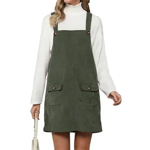 Luvamia Corduroy Overall Dress for Women Adjustable Straps Casual Fashion Overalls Pinafore Short Dresses with Pockets Comfort Womenswear Minimalist Strappy