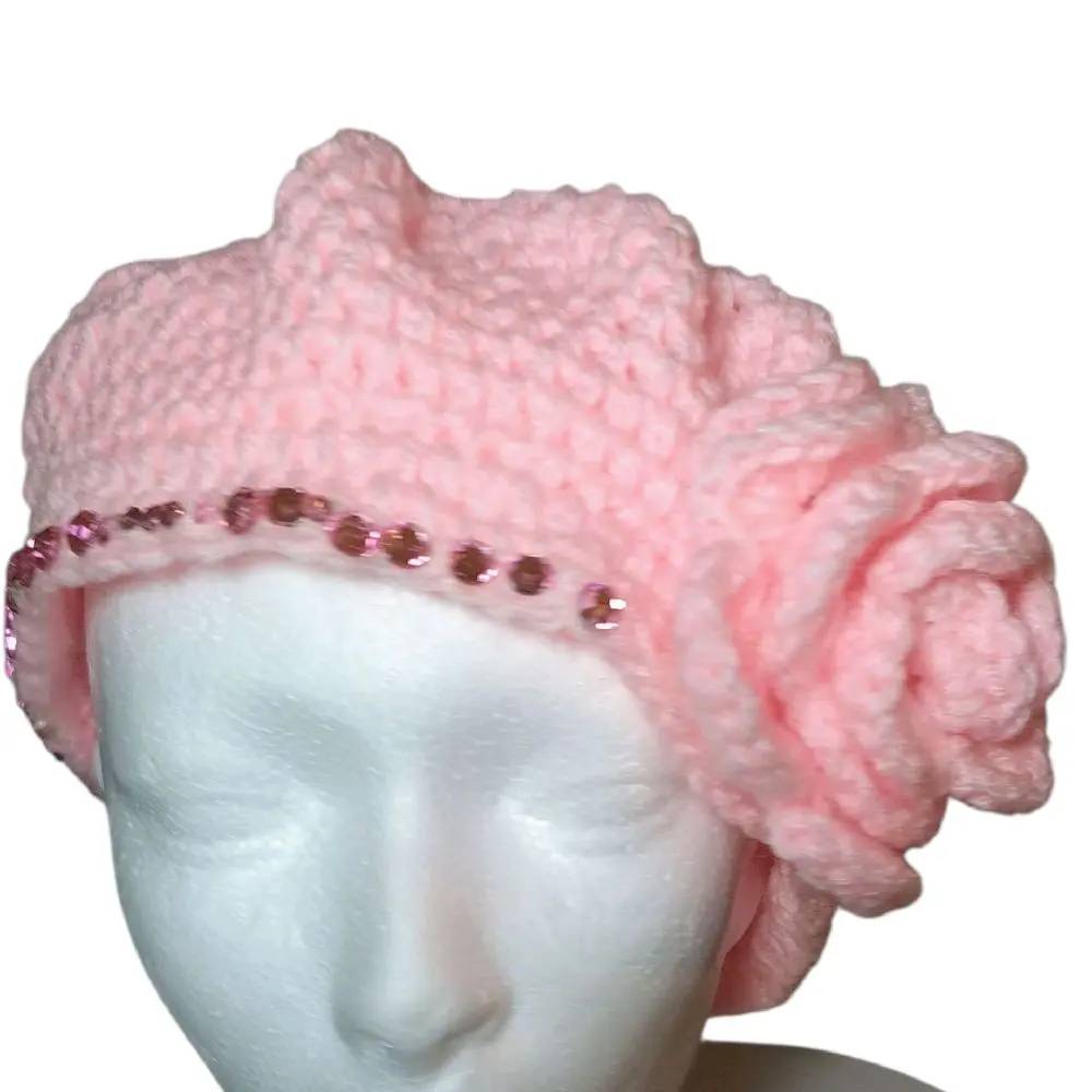 Flerivit Pink Beanies with Sparkling Rhinestone Trim and Soft Knitted Texture for Comfort