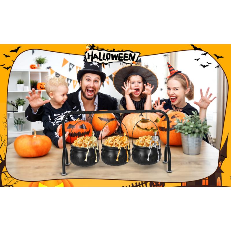 Halloween Tabletop Decoration Set of 3 Skeleton Cauldron Candy Bowls with Rack for Spooky Fun with Skeletons and Pumpkins Plastic Material