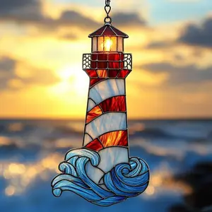 Lighthouse Acrylic Suncatcher, Ocean Sunset Coastal Window Hanging, Seaside Lighthouse Suncacther, Lighthouse Suncatcher for Beach home