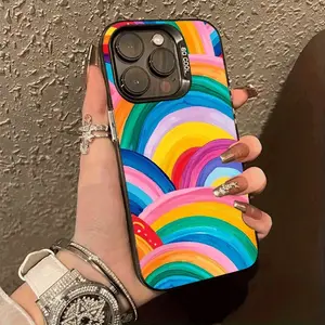 A Colorful Feast Electroplated Shockproof Phone Case with Rainbow Pattern, Suitable for iPhone 17 Air/16 Plus/15 Pro Max/14 Pro/13/12/11/XS Max/X Phone Case, Ideal Gift for Family, Friends, Lovers, Girlfriends CY156