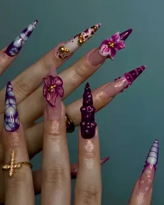 Bubble Nailart | PURPLE ORCHID 10PCS Handmade Press On Nails REUSABLE 3D Gel fake nails acrylic press nails / Summer 2025